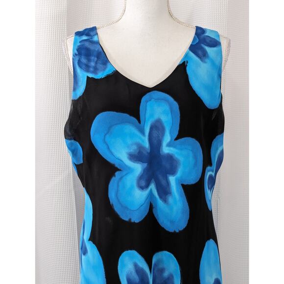 JESSICA HOWARD! SILK LOOK, DREAMY, DELICIOUSLY BLACK & BLUES SLIP DRESS! SZ 8 - Picture 2 of 5